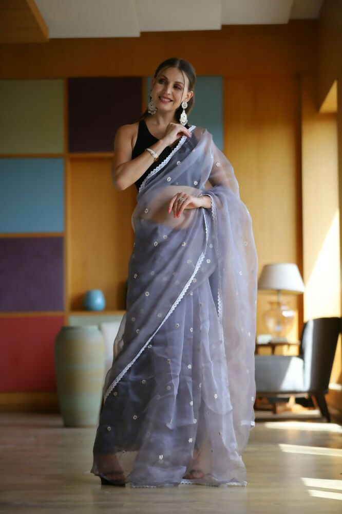 Vamsee Manbhari Purple Organza Saree | Grocsy
