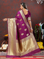 Lorenvalley Fashion Wine Soft Silk Woven Design Gold Zari Weaving Saree | Grocsy