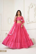 Aastha Fashion Bright Pink Butterfly Net Tone To Tone Thread Work And Sequence Work Embroidery Wedding Wear Lehenga Choli | Grocsy