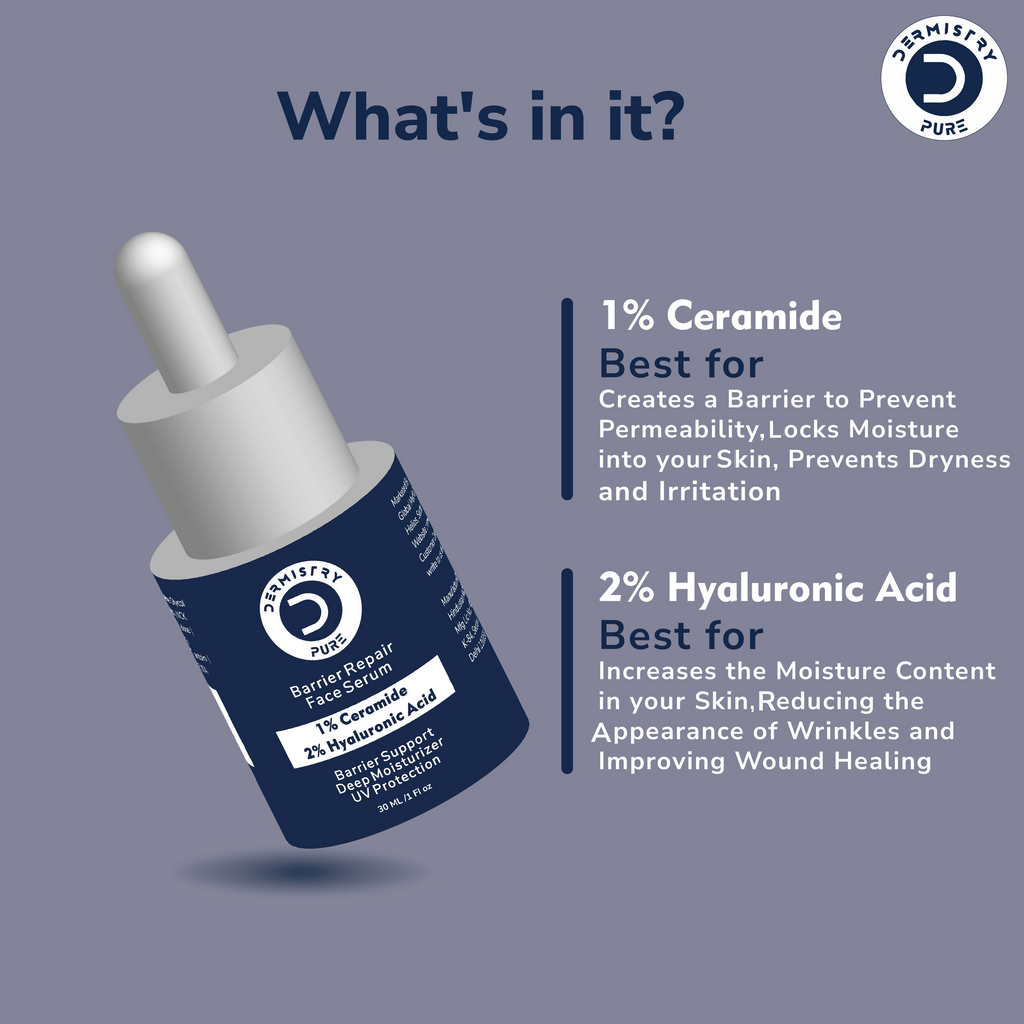 Dermistry 1% Ceramide 2% Hyaluronic Acid Sensitive Dry Skin Barrier Repair Moisturiser Face Serum | Grocsy
