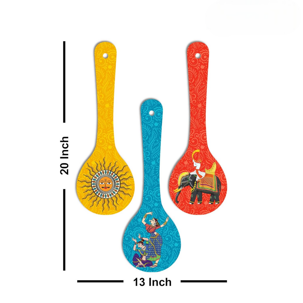Artvibes Dancing Women Elephant & Sun Traditional Indian Folk Art Decorative MDF Wooden Wall Art | Grocsy