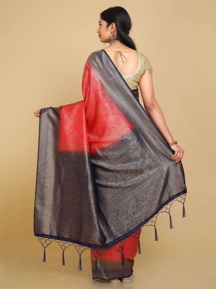 Kalamandir Ethnic Motifs Red Silk Blend Saree | Grocsy