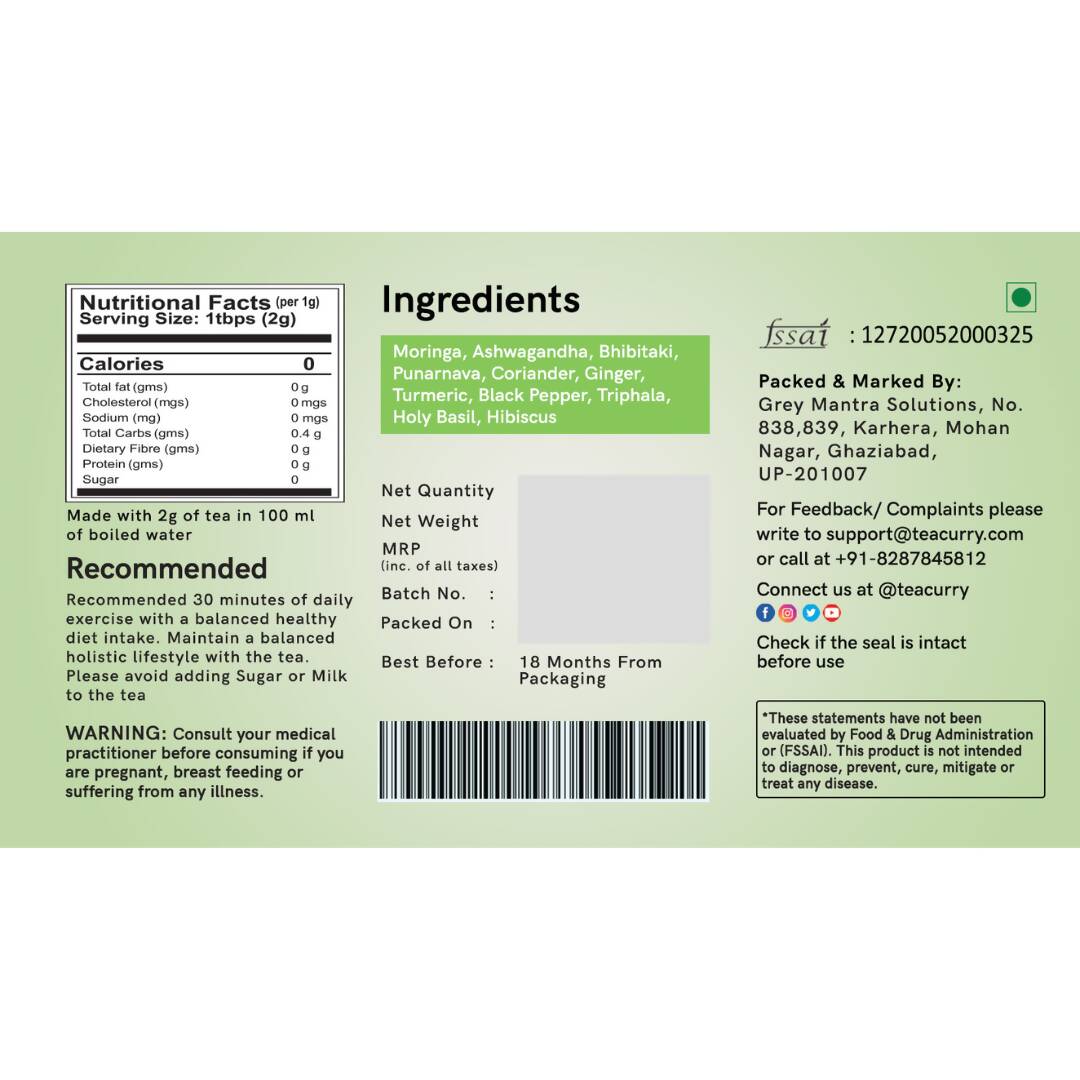 Teacurry Upper Body Fat Burn Tea, 30 Tea Bags (1 Month Pack) - Helps Lose Weight Around Chest, Shoulders, Neck And Arms Fat | Grocsy