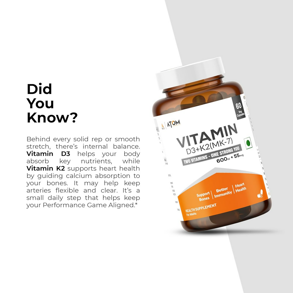 As-It-Is Atom Vitamin D3 & K2 (Mk-7) Veg Capsules | Grocsy