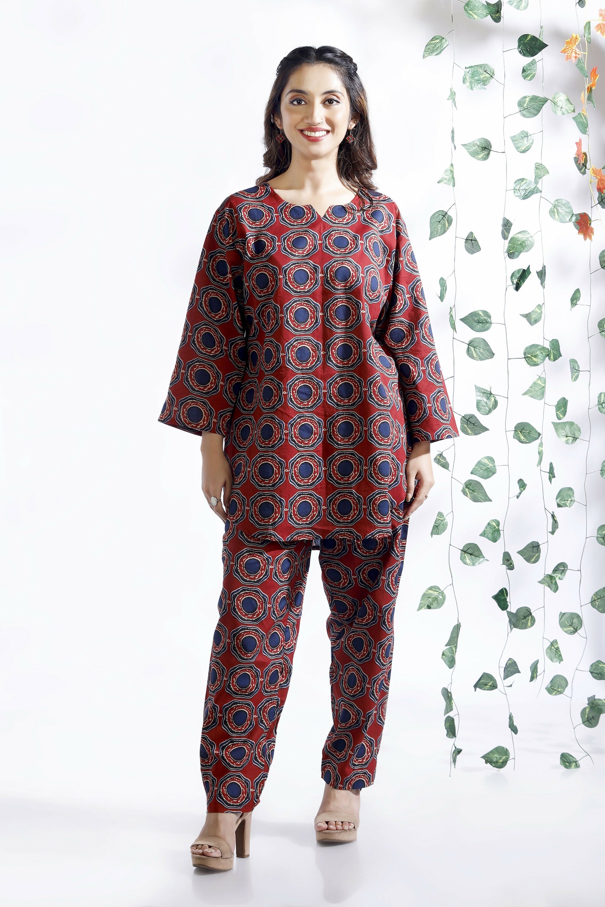 Breathables Abstract Cotton Co-Ord Set – Red | Grocsy