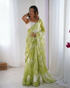 Green Jimmy Choo Printed, Sequence Embroidery Work Saree - Saima | Grocsy