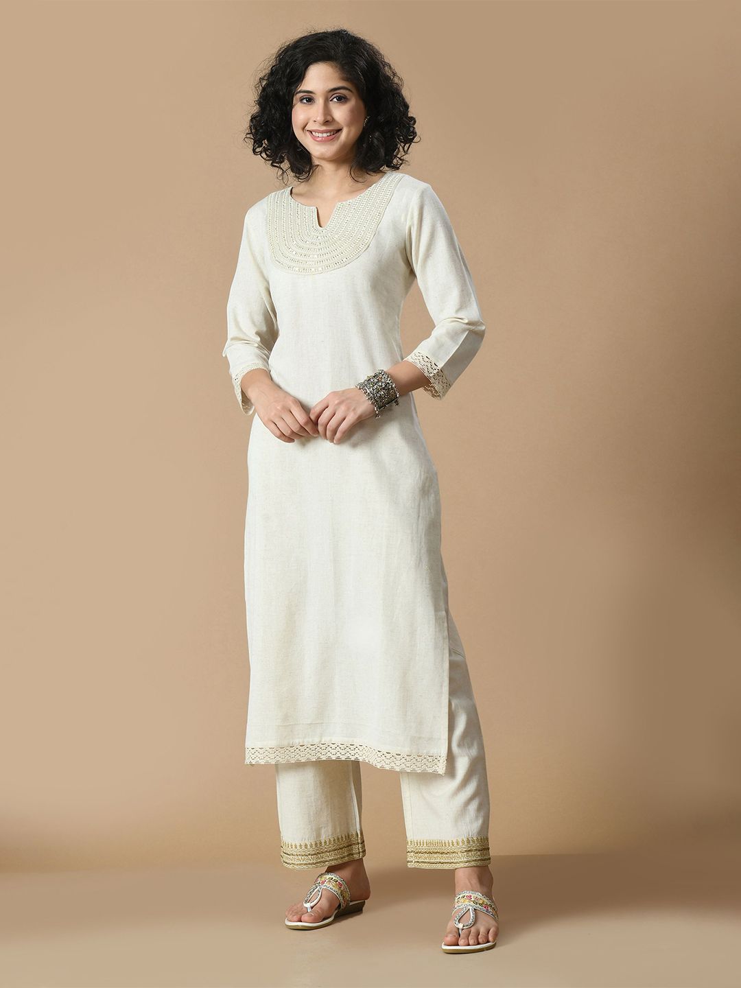 Sangria Sequined Pure Cotton A-Line Kurta | Grocsy