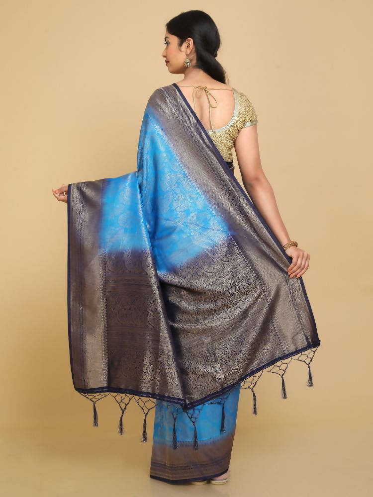 Kalamandir Ethnic Motifs Blue Silk Blend Saree | Grocsy