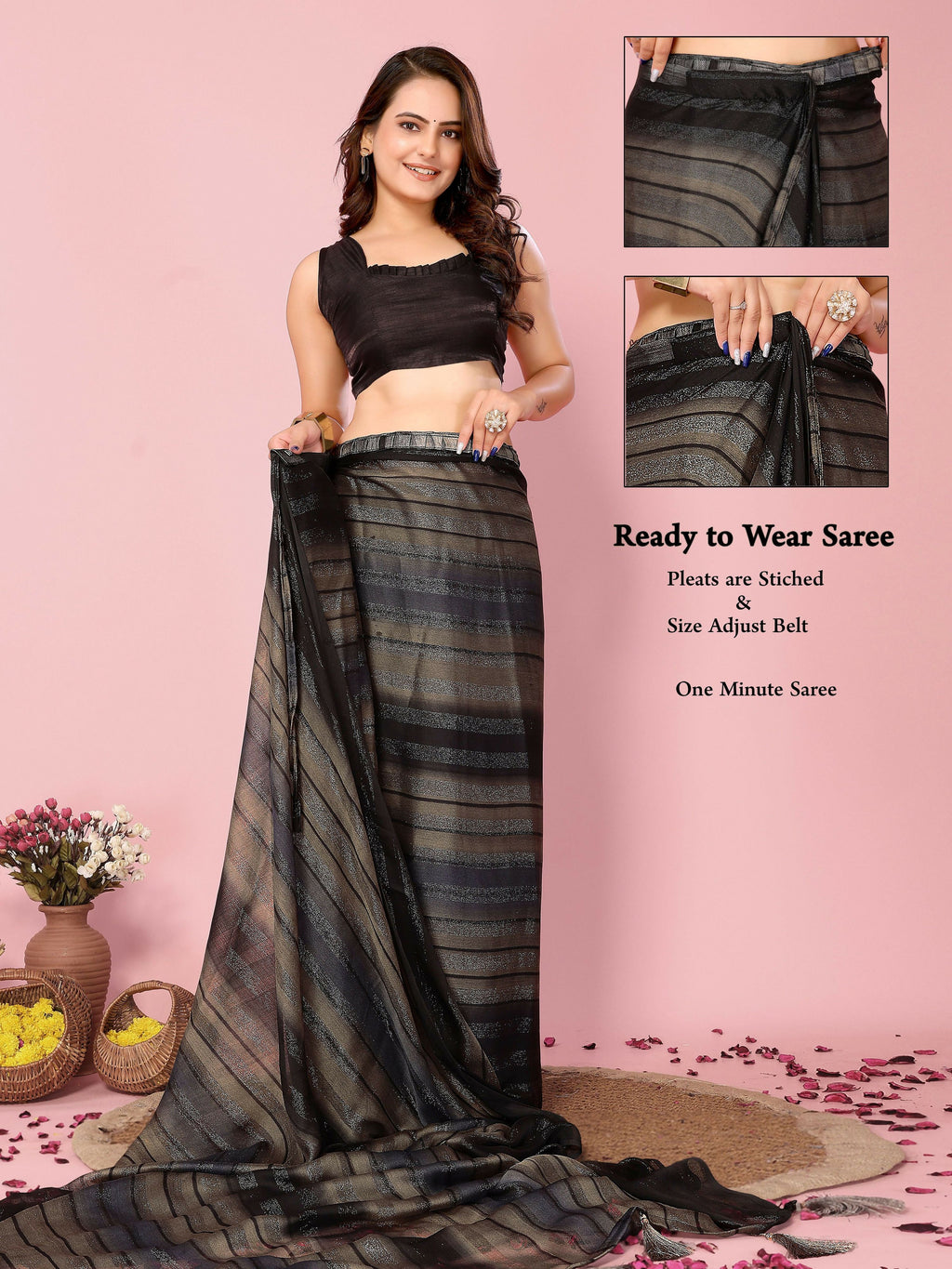 Attractive These Party Wear Ready To Wear Saree - Grey | Grocsy