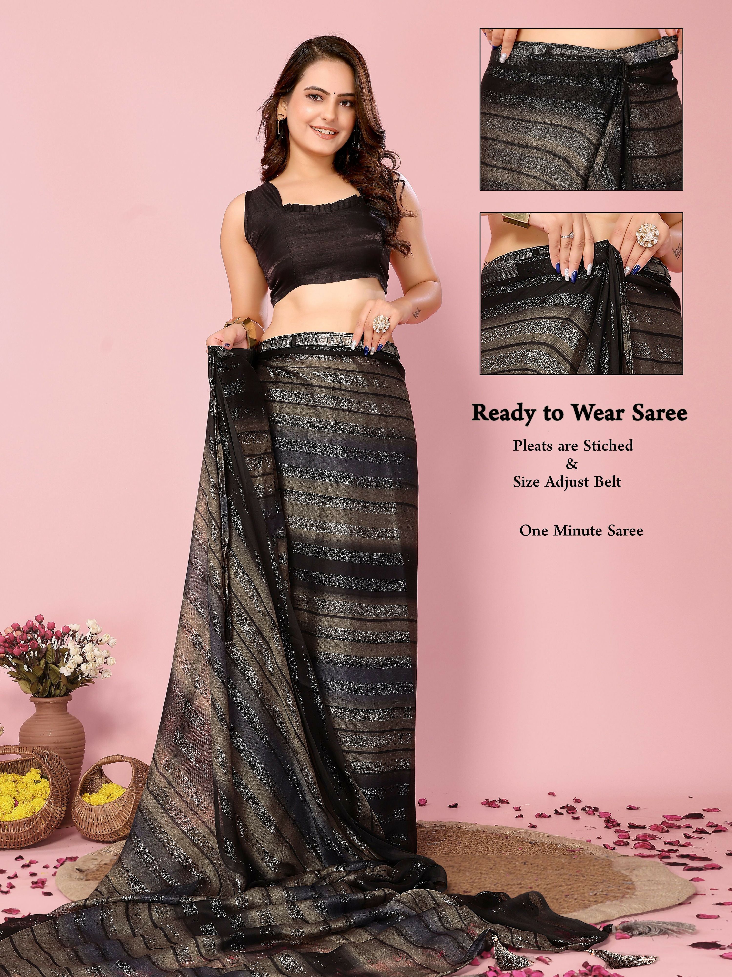 Attractive These Party Wear Ready To Wear Saree - Grey | Grocsy