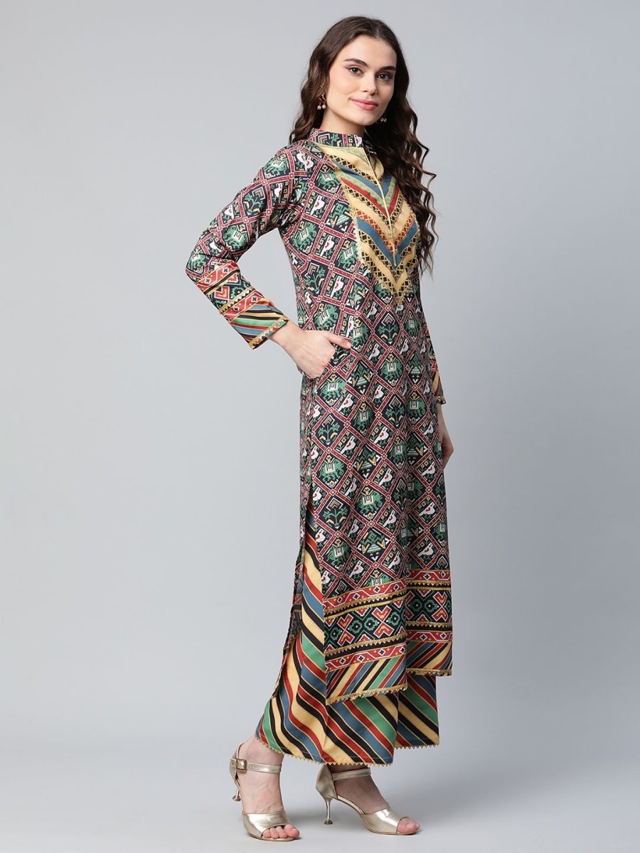 Ahalyaa Women's Multi Colour Crepe Digital Patola Printed Kurta Palazzo Set With Dupatta | Grocsy