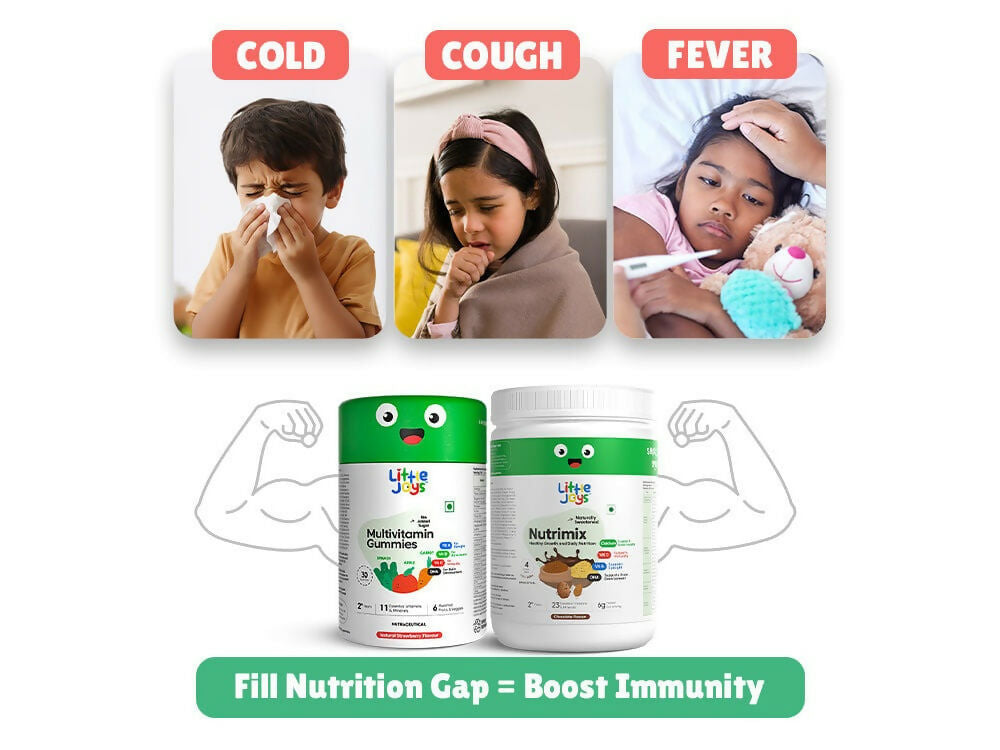 Little Joys Immunity Boosting Nutrimix Nutrition Powder Belgian Chocolate 2 + and Multivitamin Gummies Combo | Grocsy