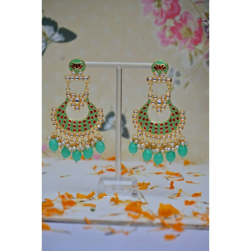 Chandbali Gold-Polished Pink Drop & Dangler Earrings For Women & Girls By House of Ree - House of Ree