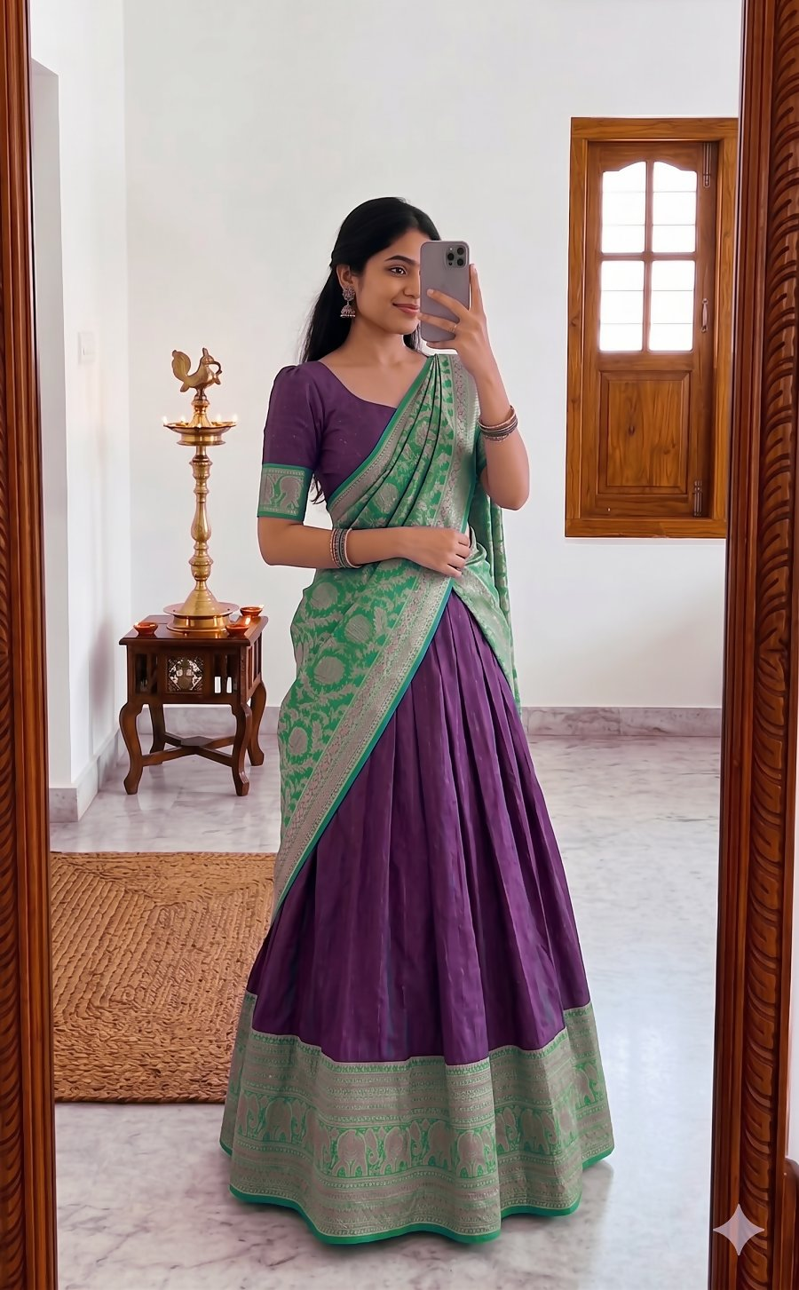 Teeya Creation Wine Traditional Lehenga Choli Set Featuring Intricate Purple and Gold Zari Detailing | Grocsy