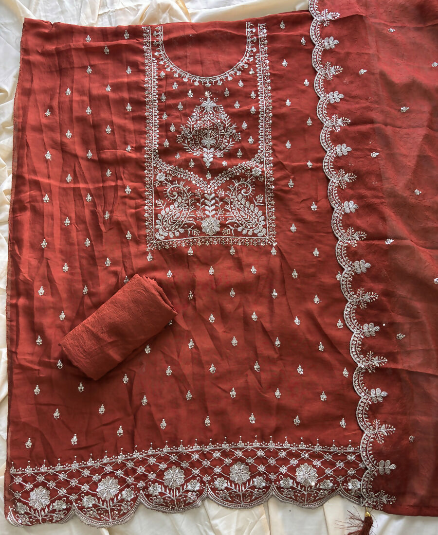 KC Orange Wedding Wear Embroidered Crush Silk Salwar Suit | Grocsy