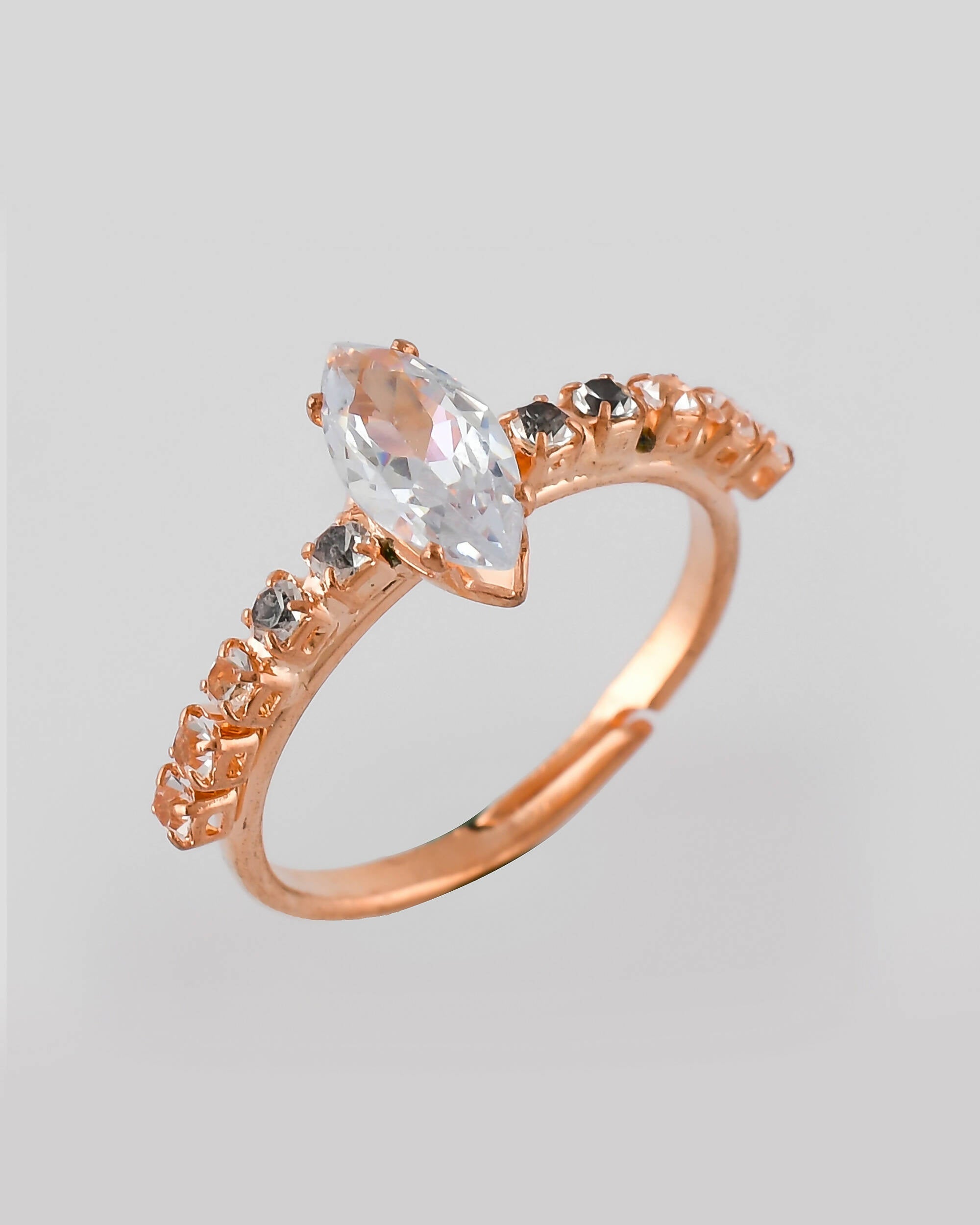 VOJ white CZ-detail Stainless Steel Cubic Zirconia Gold-Polished adjustable finger Ring | Grocsy