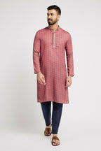 Ethnic India Pink Men's Kurta Abstract Polyester | Grocsy
