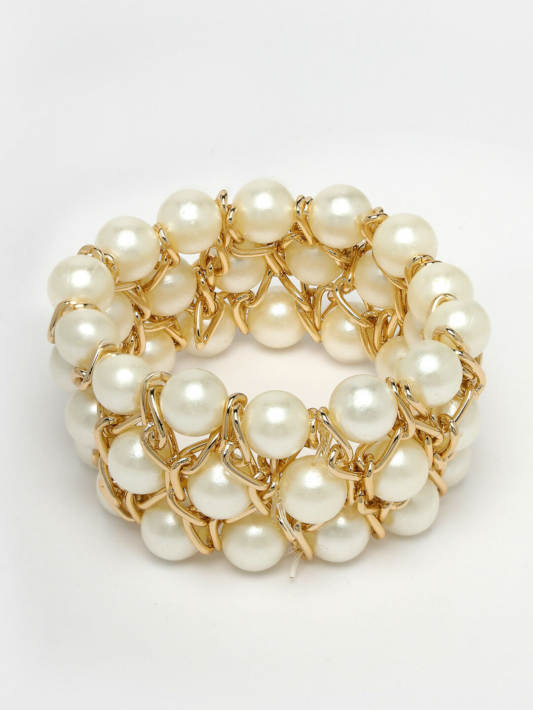 NVR Women White Beaded Elasticated Bracelet