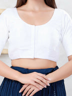 Joban Fashion White Dupion Silk Elbow Sleeveless Front Open Blouse | Grocsy