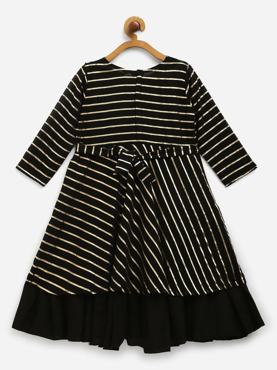 Ahalyaa Black Georgette Gold Print Kids Kurta For Girls | Grocsy