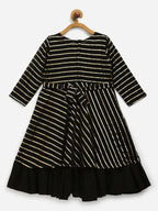 Ahalyaa Black Georgette Gold Print Kids Kurta For Girls | Grocsy