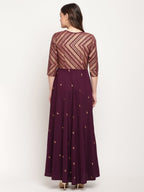 Ahalyaa Women Crepe Wine Colour Glitter Print Kurta | Grocsy