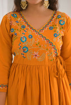 Ethnic Festive Wear Viscose Chanderi orange Stitched Suit With Dupatta - Tanisha | Grocsy