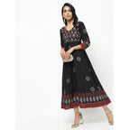 Cheera Front Contrast Beautiful Block Print Anarkali Kurta | Grocsy