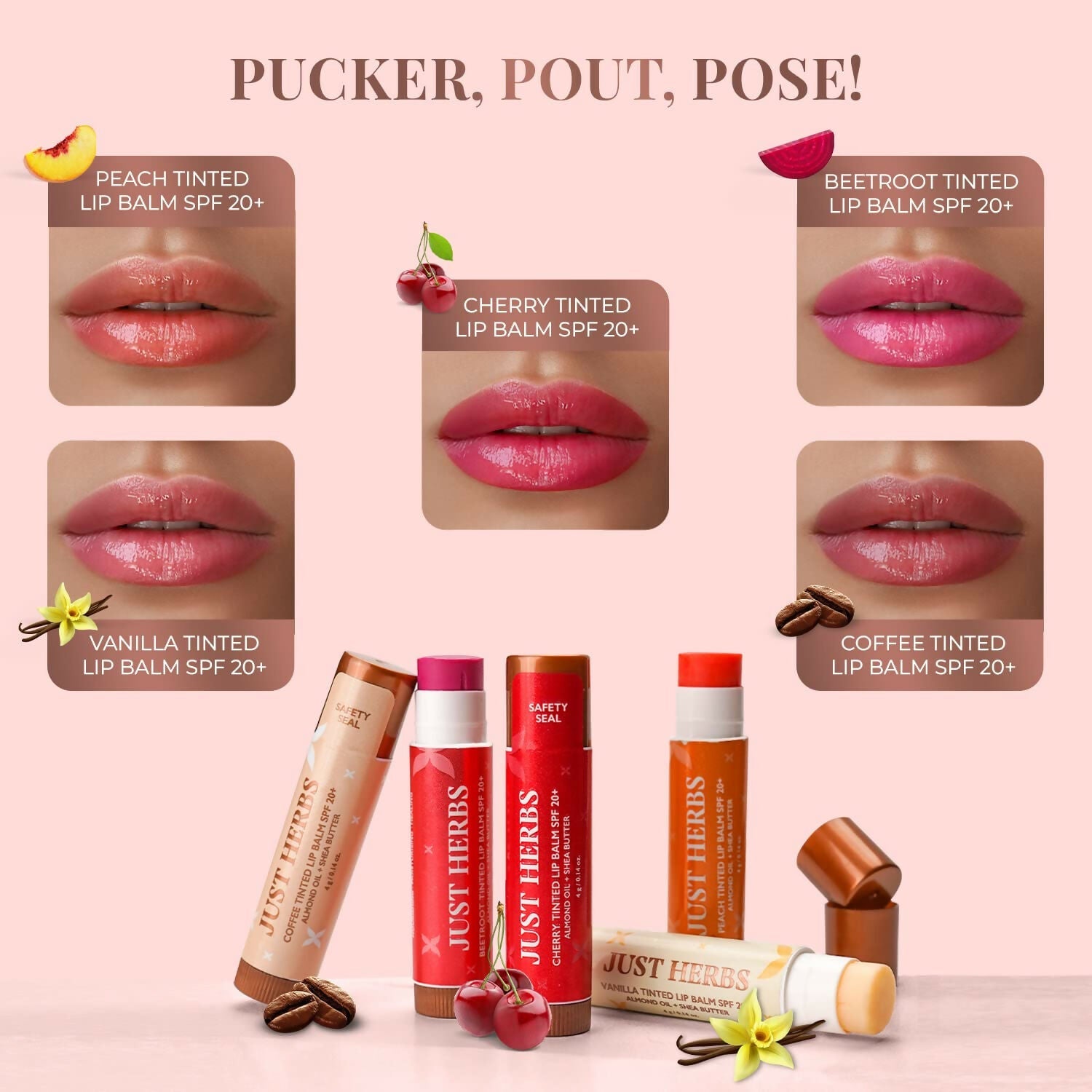 Just Herbs Vanilla Tinted Lip Balm with SPF 20+ for Dark Lips to Lighten | Grocsy