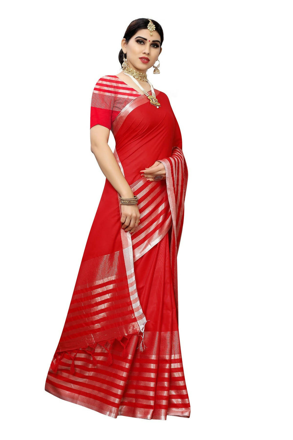 Vamika Red Cotton Silk Weaving Saree (Twitter Red) | Grocsy