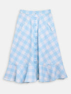 Ahalyaa Sky Blue Rayon Checked Kids Top With Skirts For Girls | Grocsy