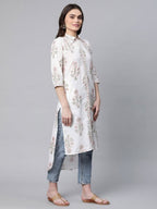 Ahalyaa Women's Off White Pure Cotton Floral Printed Kurta | Grocsy