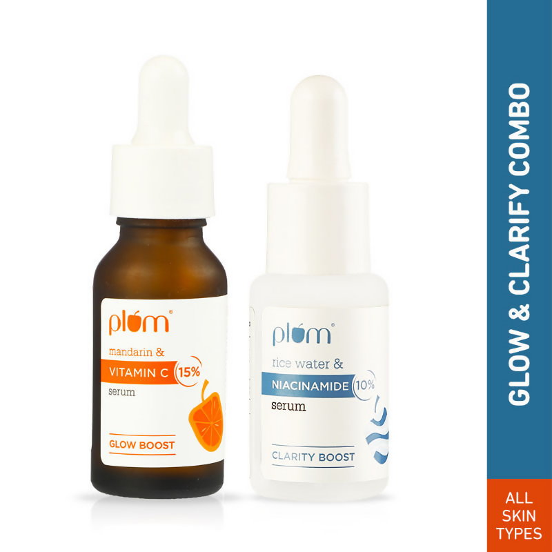 Plum Glow & Clarify Serum Combo - 15% Vitamin C Face Serum + 10% Niacinamide Face Serum | Grocsy