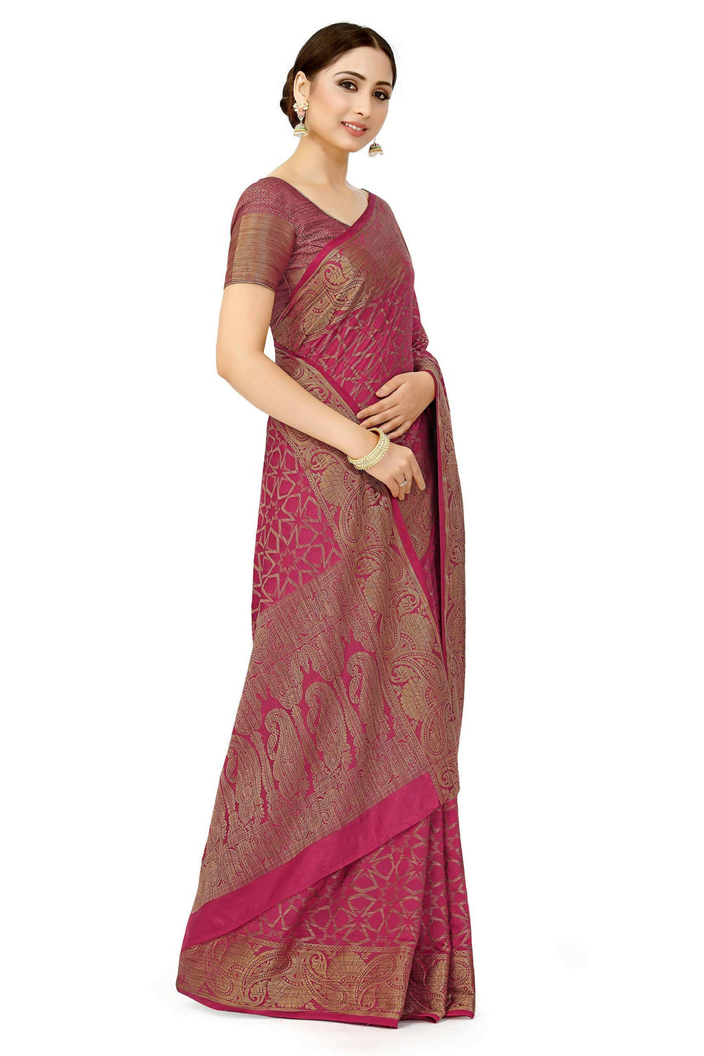 Mimosa Women's Pink Patola Art Silk Saree | Grocsy