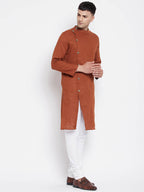 Even Apparels Brown Pure Cotton Men's Sherwani Kurta With Asymetrical Cut | Grocsy