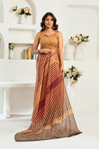Joban Fashion Caramel Striped & Geomatric Linen Ready To Wear Saree With Unstitched Blouse | Grocsy
