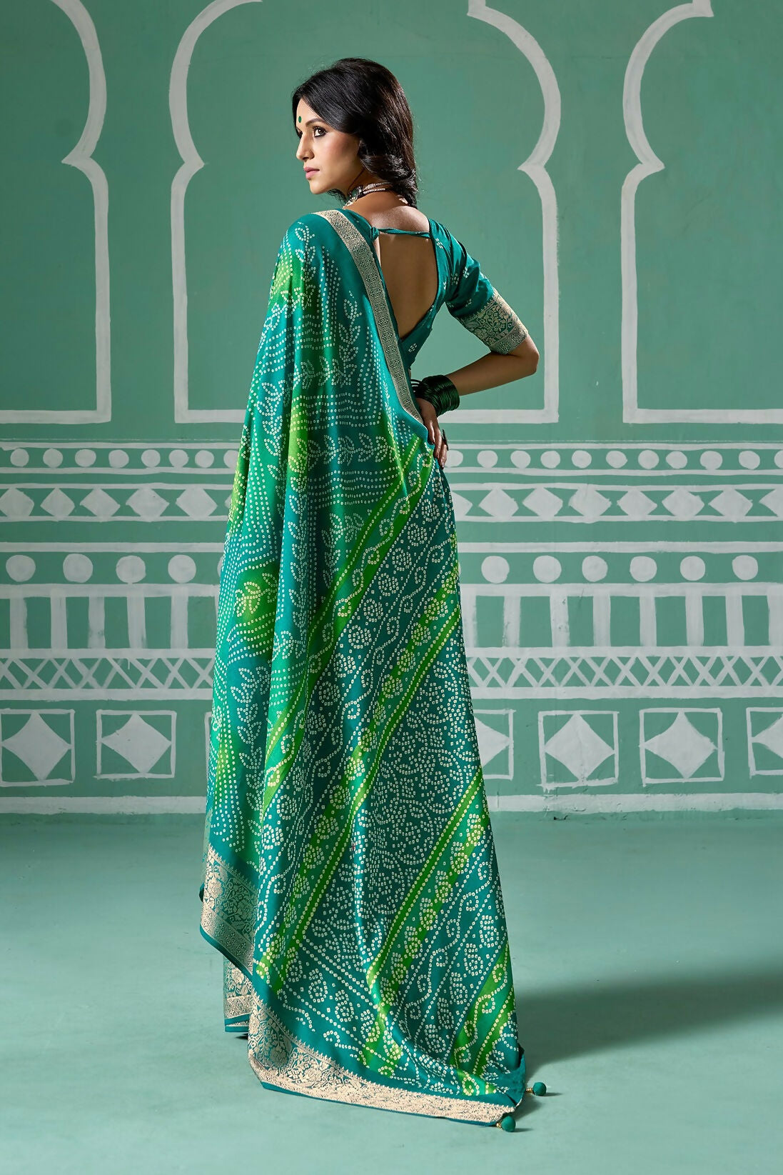 Joban Fashion Vicitra Silk Green Soft Fabric With Digital Print Saree | Grocsy