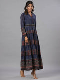 Juniper Women Navy Blue Georgette Printed Tiered Maxi Dress | Grocsy