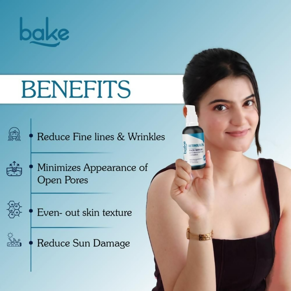 Bake 0.3% Retinol Beginner Friendly Face Serum With 2% Multi Peptide & Vitamin E | Grocsy
