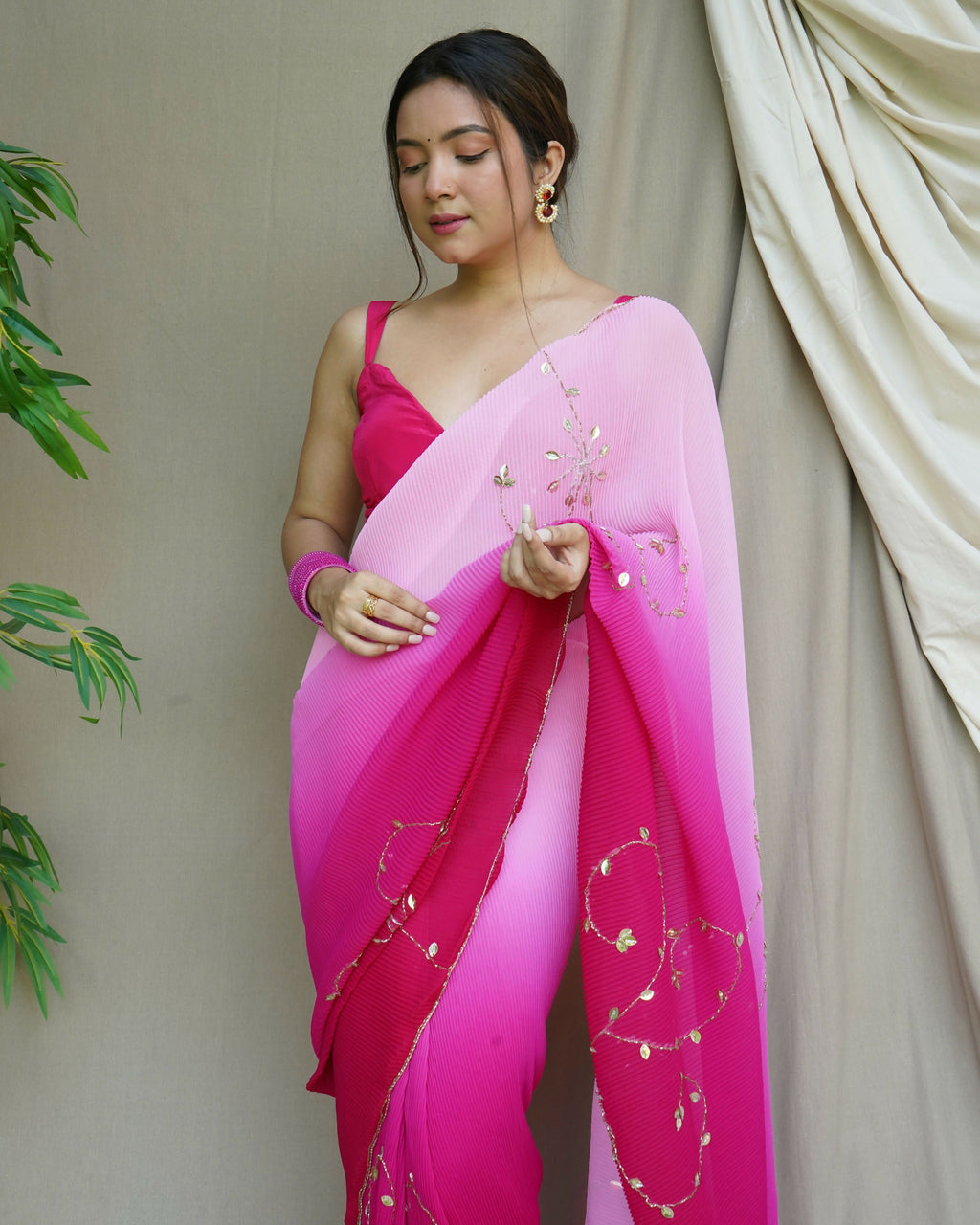 Vamsee Antara Pink Georgette Saree | Grocsy