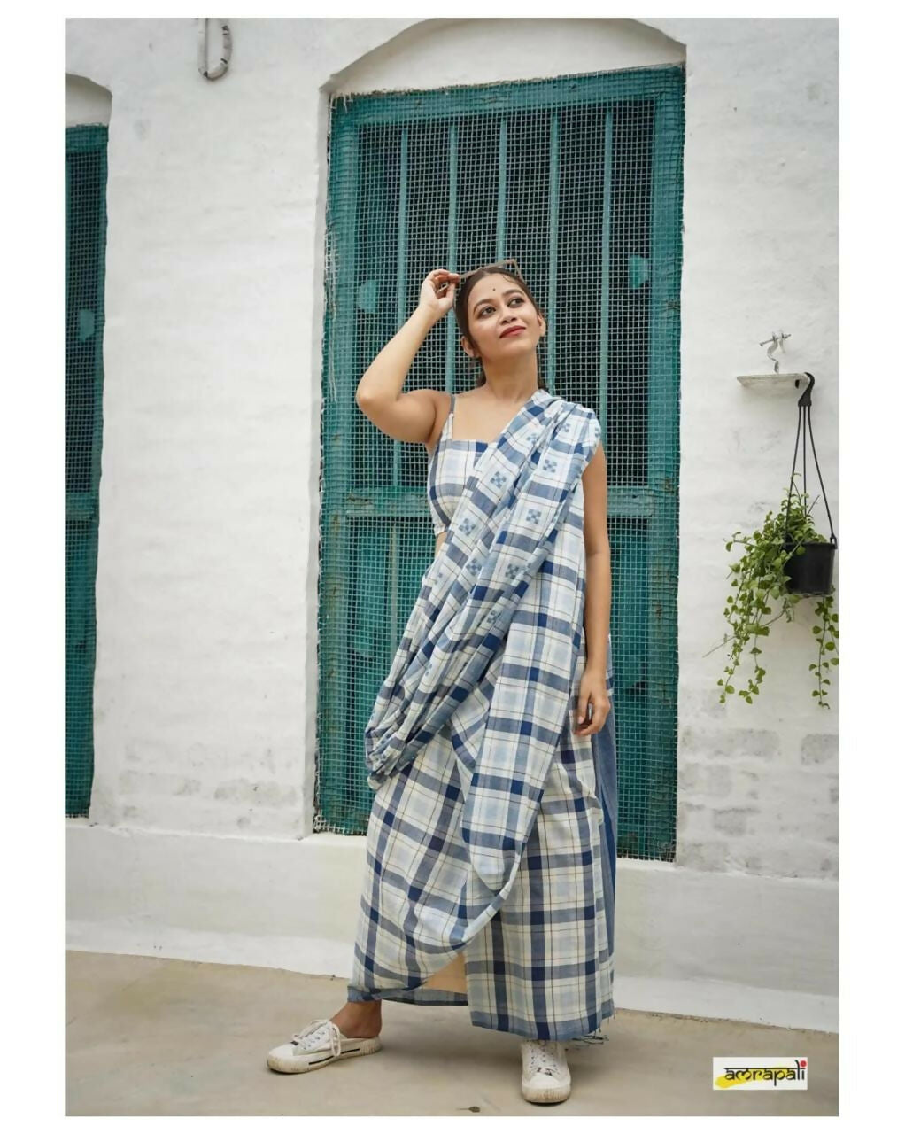 Exclusive Collection Beautiful Check Blue Pure Cotton Woven Handloom Saree With Running Blouse Piece | Grocsy
