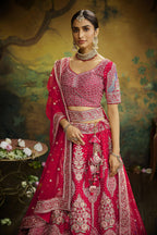 House of Panchhi Red Pure Silk Moti & Zarkan heavy embroidery Lehenga choli & Dupatta | Grocsy
