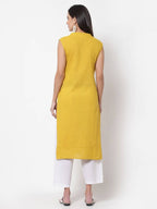 Myshka Women's Rayon Printed 3/4 Sleeve Round Neck Casual Yellow Dress | Grocsy