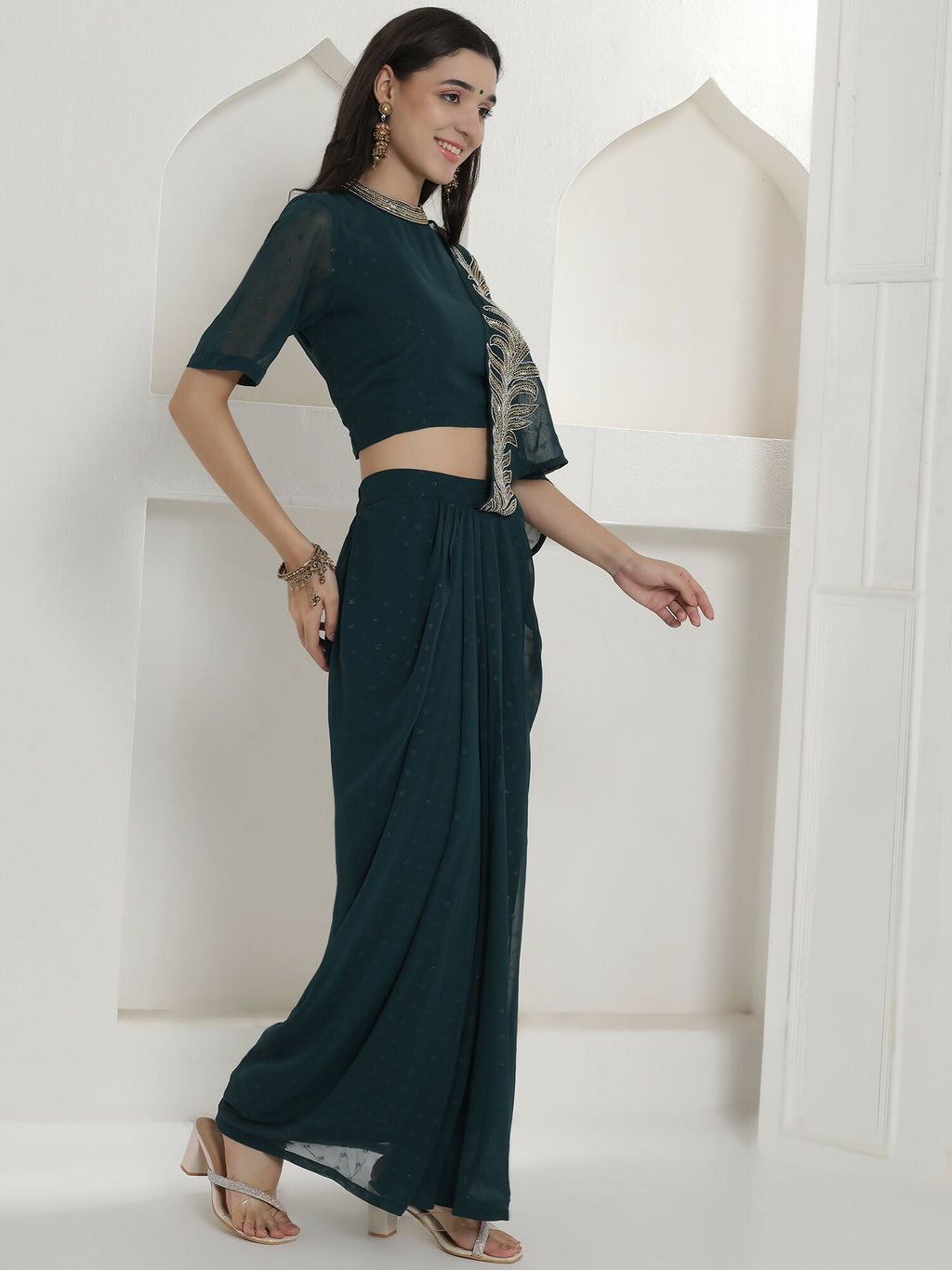 Joban Fashion Green Georgette Drape Skirt Set | Grocsy
