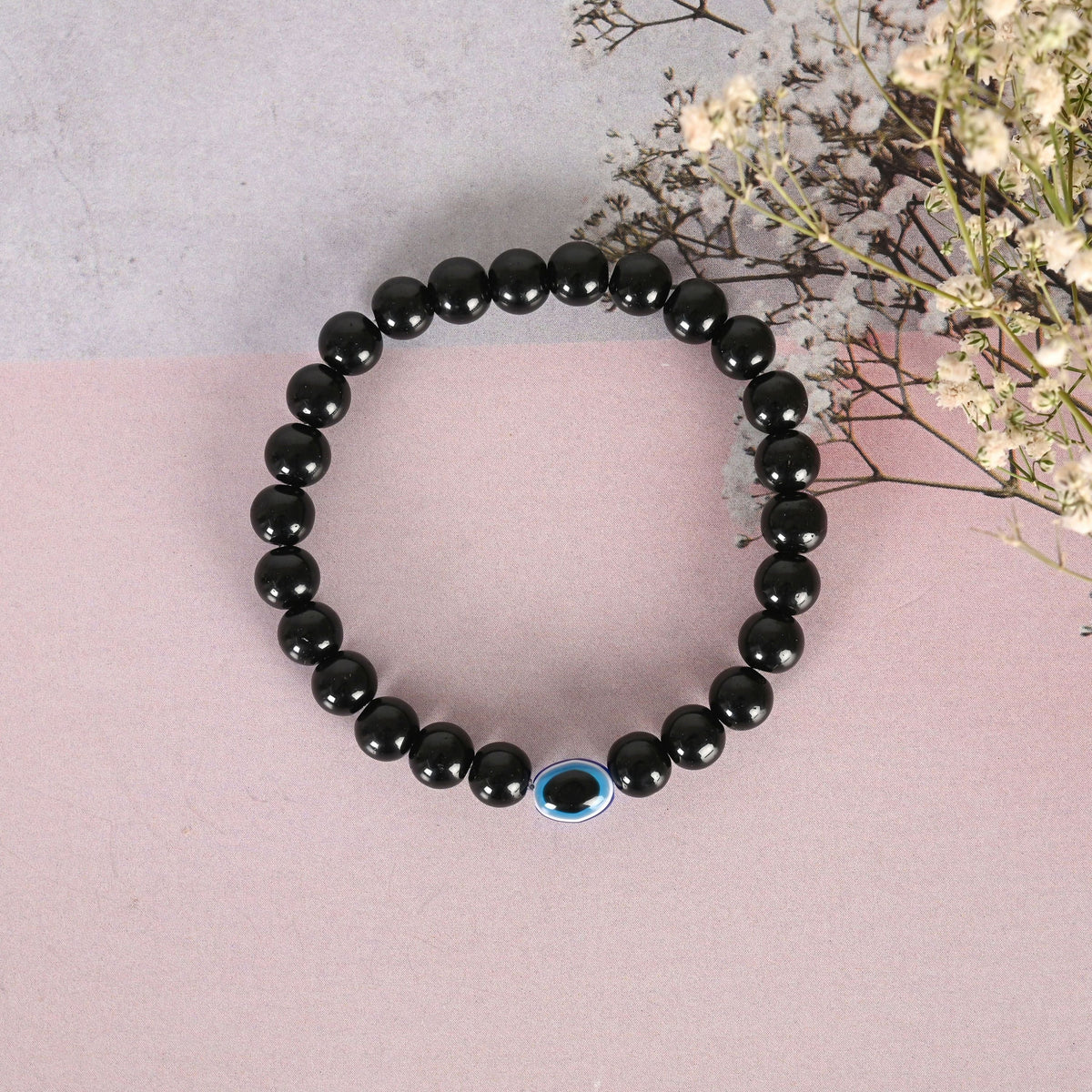 NVR Men & Women Marble Crystal Beaded Elasticated Bracelet