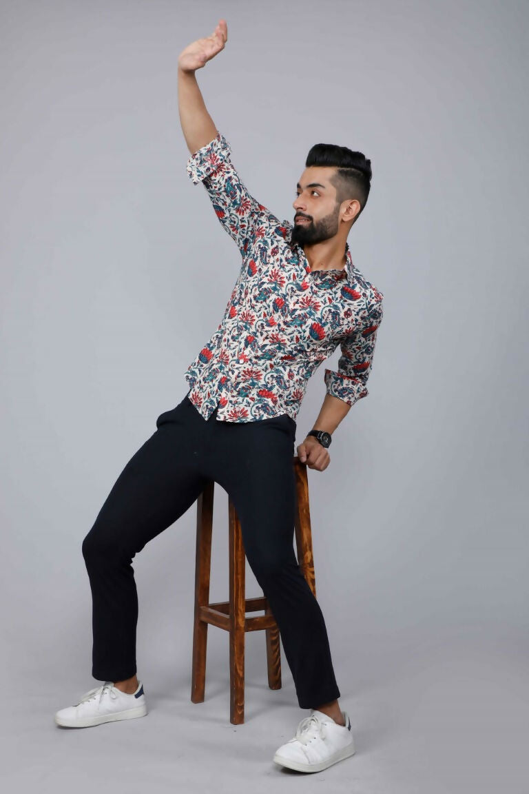 Miravan Men's Multi-Colour Floral Print Partywear Shirt | Grocsy