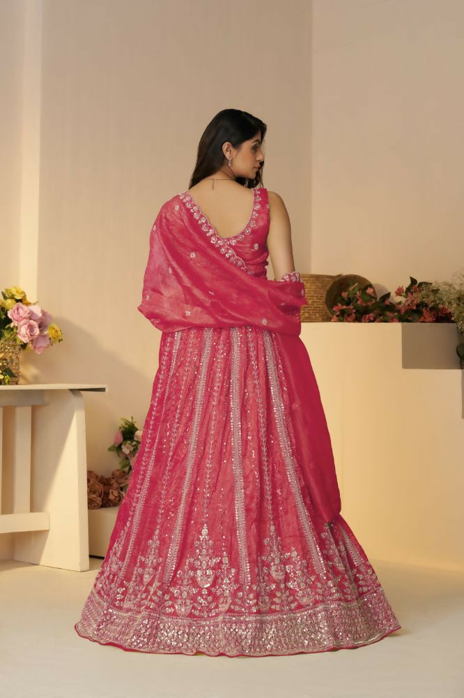 Kesar Fab Pink Jimmy Choo Hand_Woven Lehenga | Grocsy