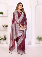 Aastha Fashion Wine Georgette Silk Zari Weaving Saree | Grocsy