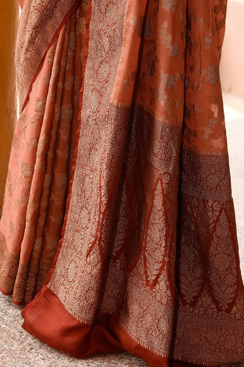 Joban Fashion Amber Crepe Chiffon Pure Handloom Banarasi Silk Saree | Grocsy