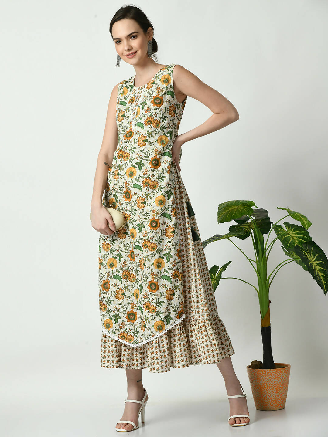 Myshka Women's Multi Floral Printed Gown Dress | Grocsy